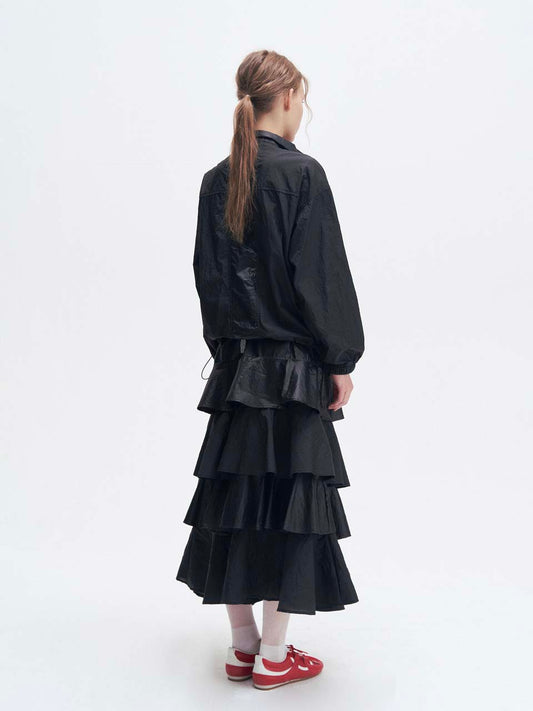 Double zipper windbreaker jacket (Black)