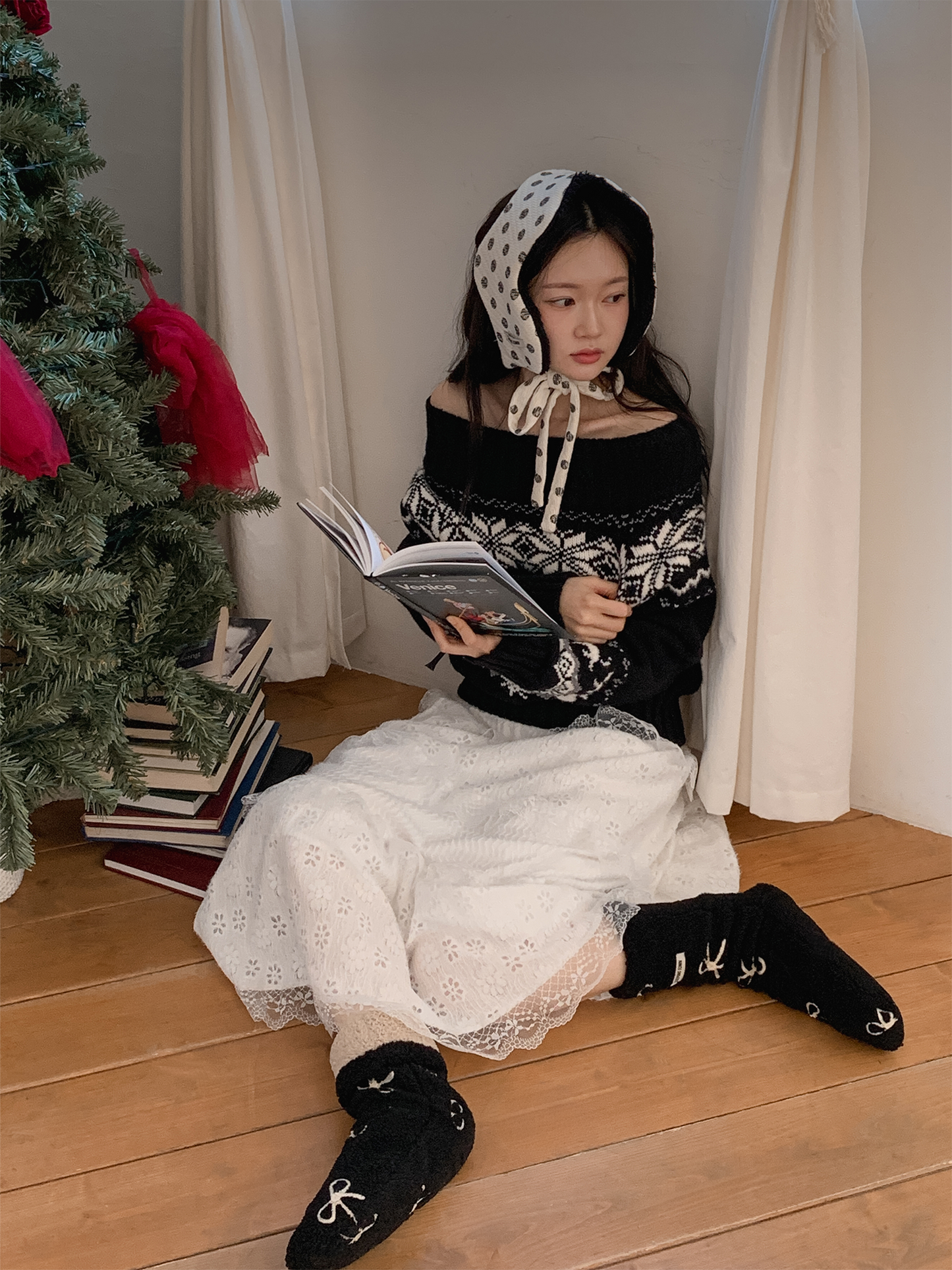 おやすみソックス Ribbon Black