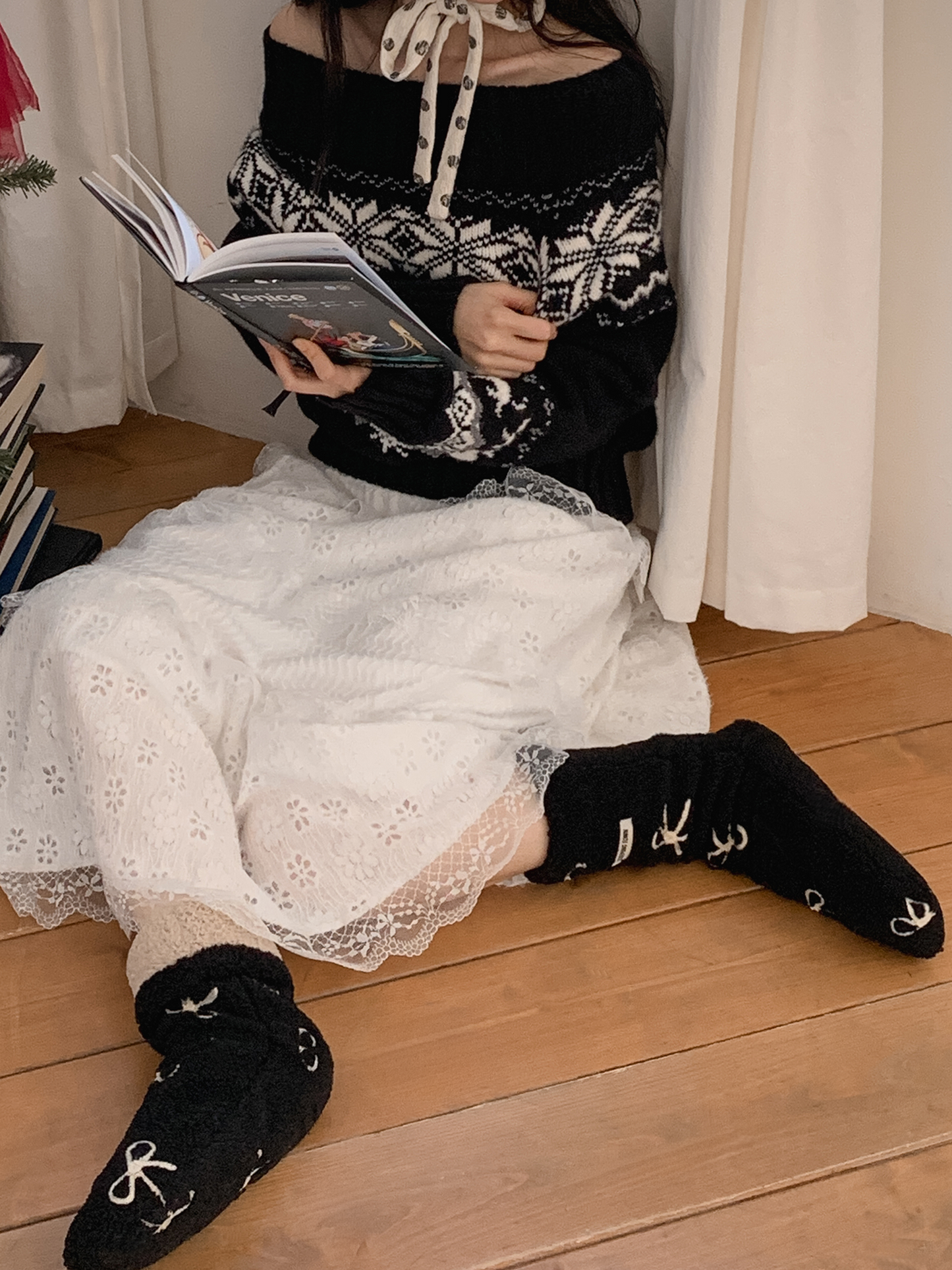 おやすみソックス Ribbon Black