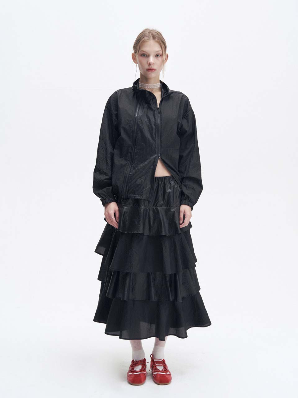 Double zipper windbreaker jacket (Black)