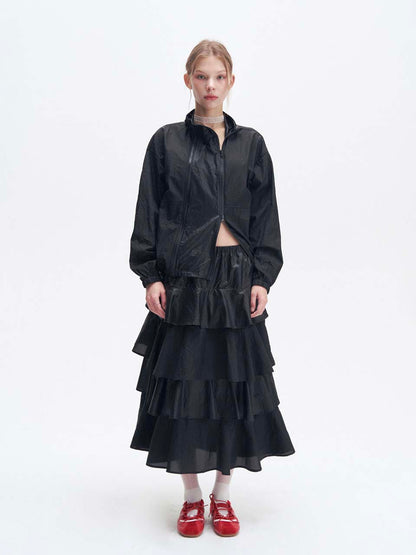 Double zipper windbreaker jacket (Black)