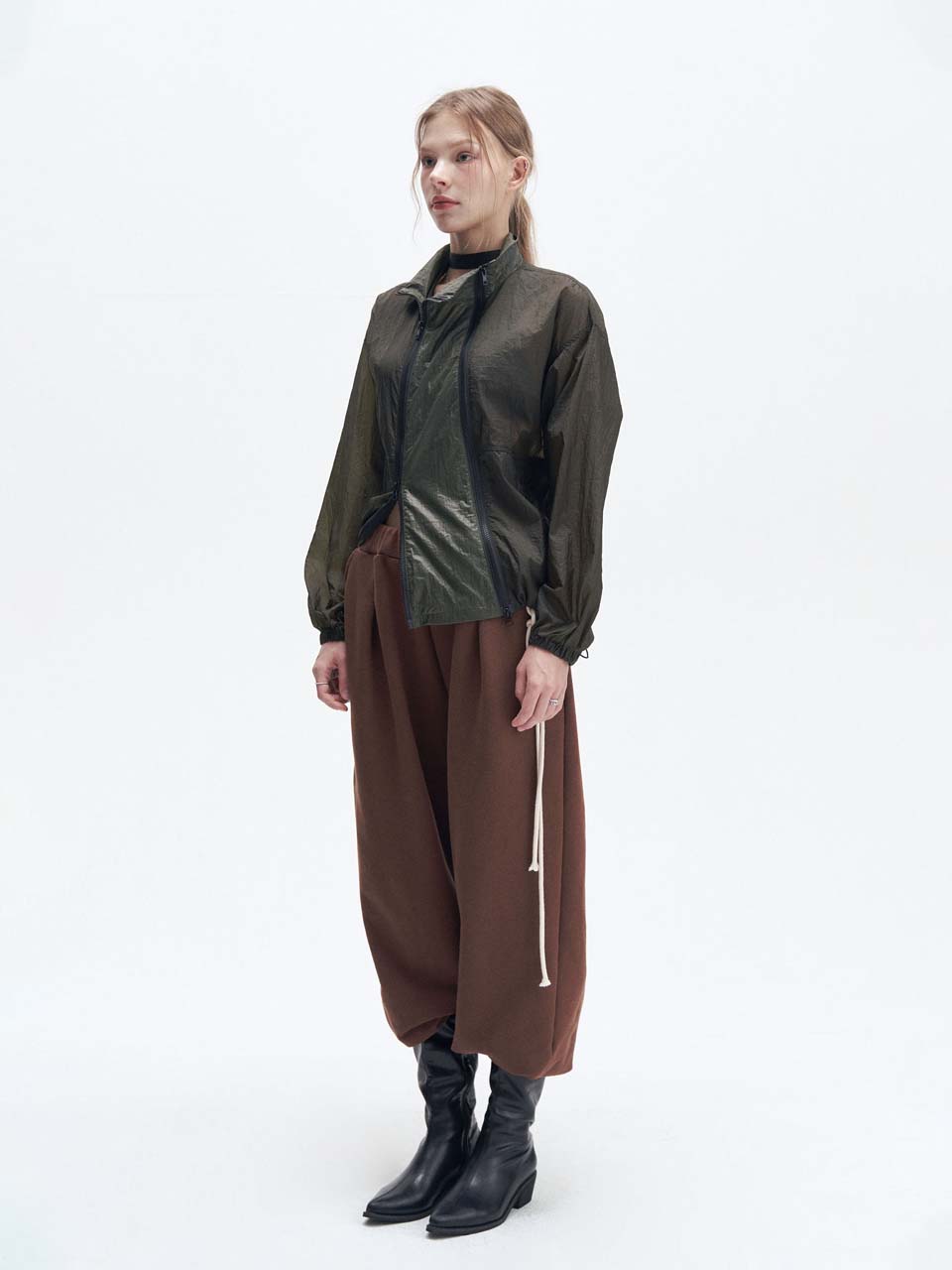 Double zipper windbreaker jacket (khaki)