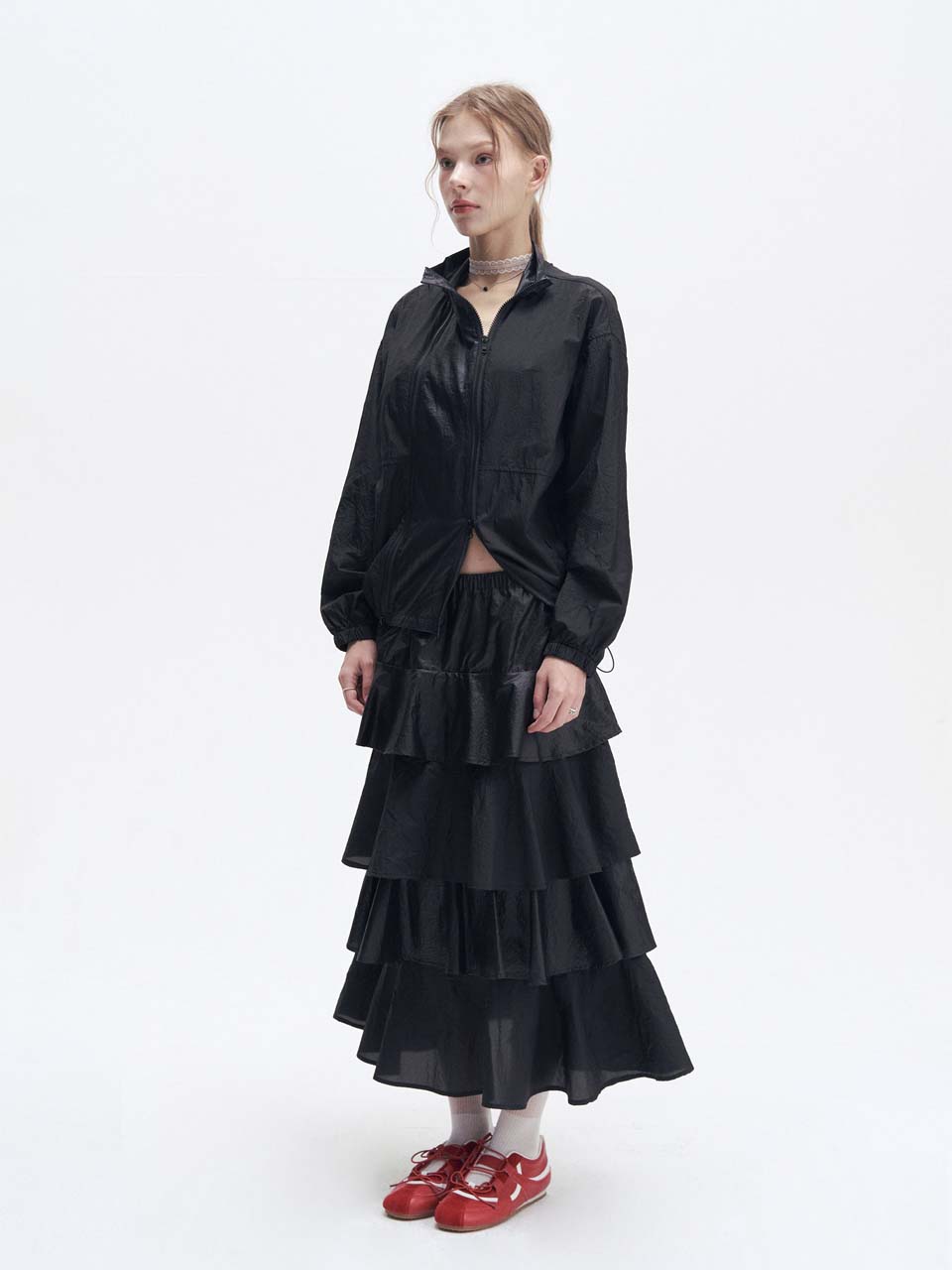 Double zipper windbreaker jacket (Black)