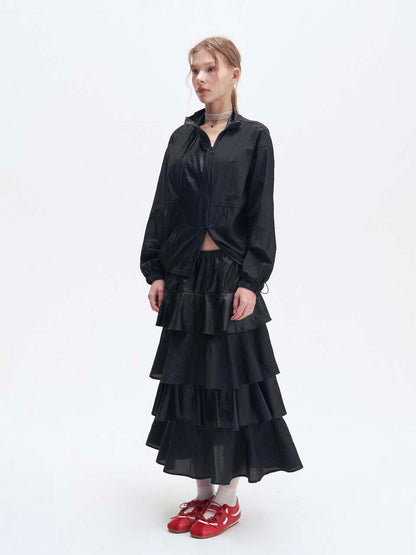 Double zipper windbreaker jacket (Black)