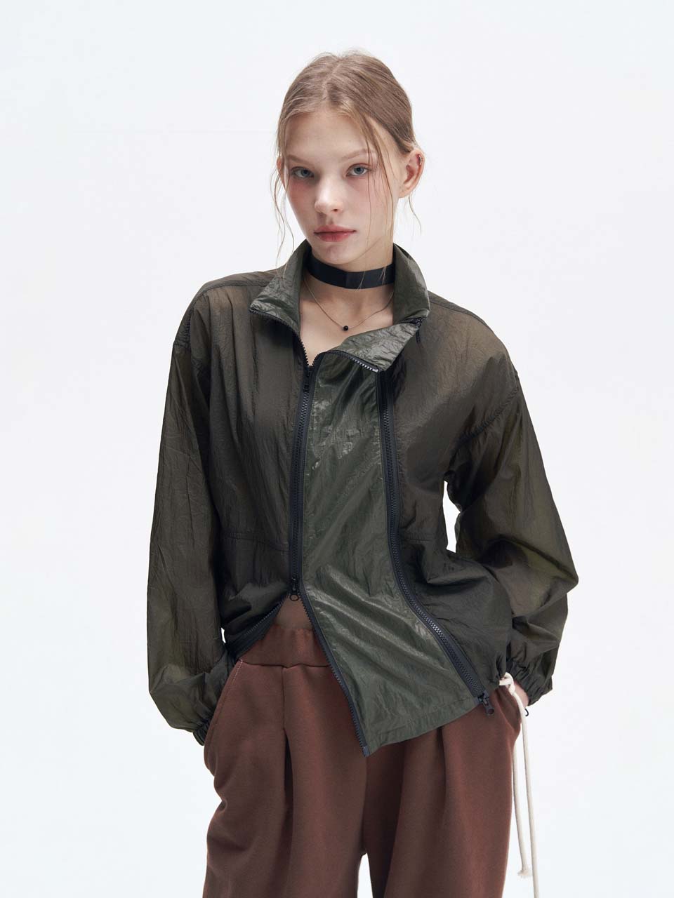 Double zipper windbreaker jacket (khaki)