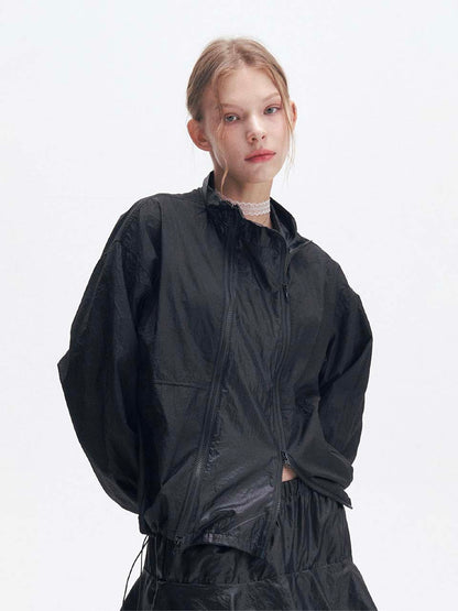 Double zipper windbreaker jacket (Black)